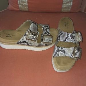 Clarks platform slip on snake print